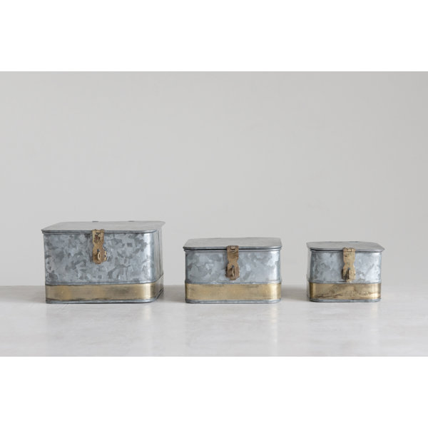 Gracie Oaks Decorative Galvanized 3 Piece Metal Box Set & Reviews Wayfair